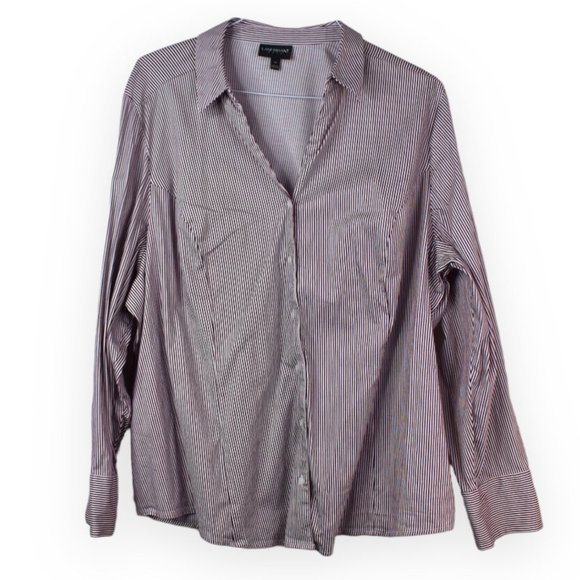 Lane Bryant Shirt 28 Womens Striped Button Down Long Sleeve Cotton Blend - Picture 1 of 8
